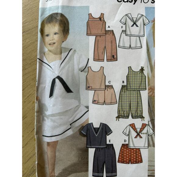Simplicity Sewing Pattern 5982 Toddler Sailor outfit Shorts Top Unisex 1/2-4 UC - Picture 4 of 5